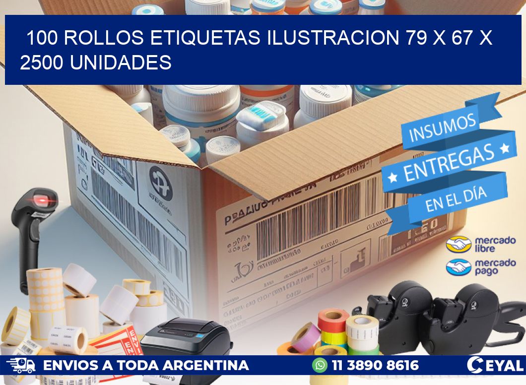 100 ROLLOS ETIQUETAS ILUSTRACION 79 x 67 X 2500 UNIDADES