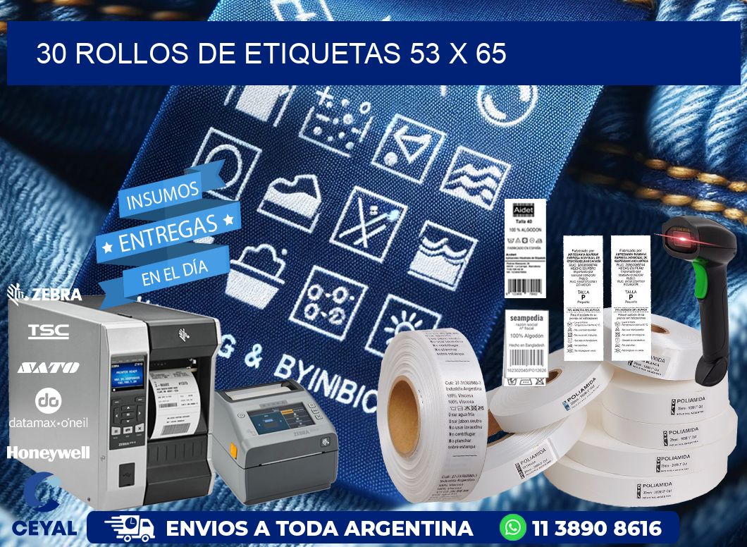 30 ROLLOS DE ETIQUETAS 53 x 65