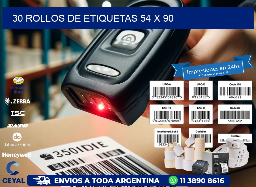 30 ROLLOS DE ETIQUETAS 54 x 90