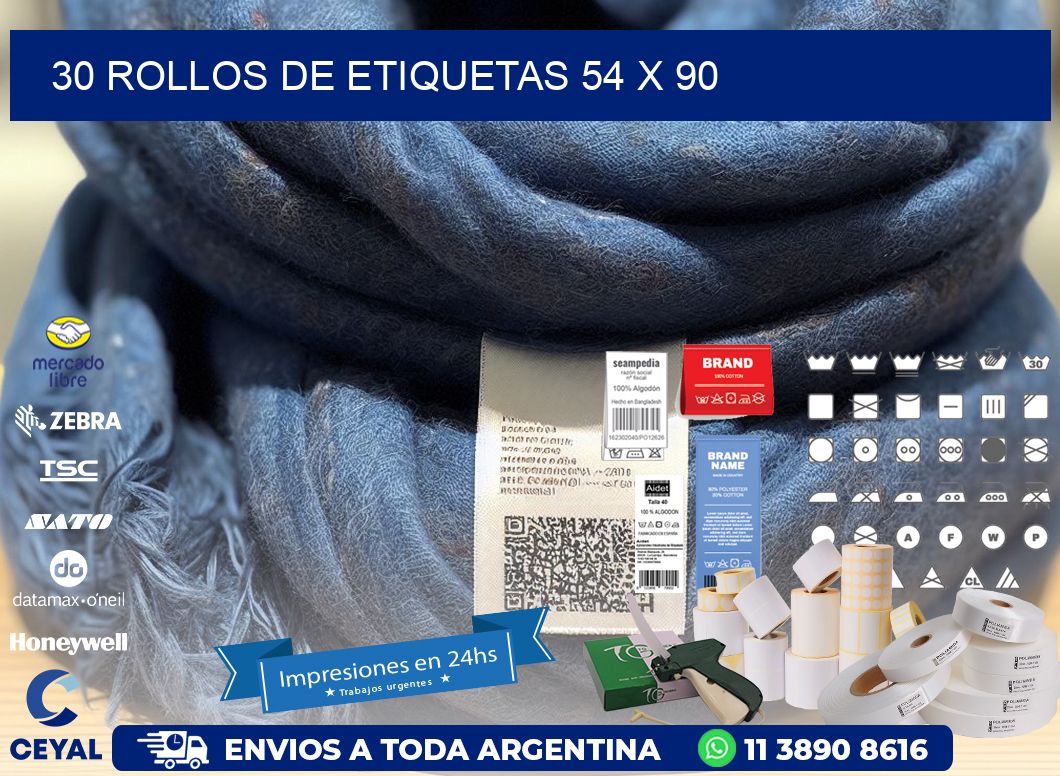 30 ROLLOS DE ETIQUETAS 54 x 90