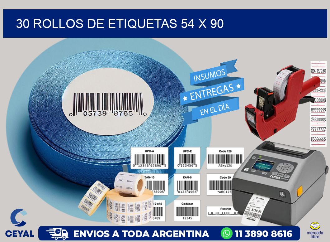 30 ROLLOS DE ETIQUETAS 54 x 90