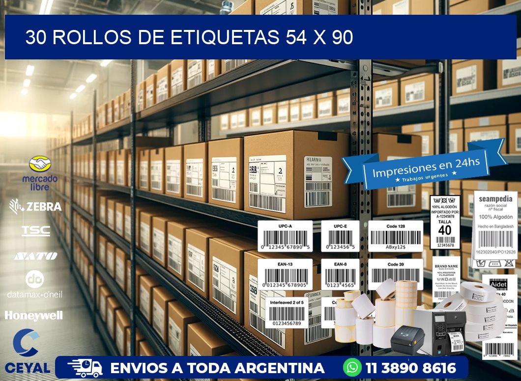 30 ROLLOS DE ETIQUETAS 54 x 90
