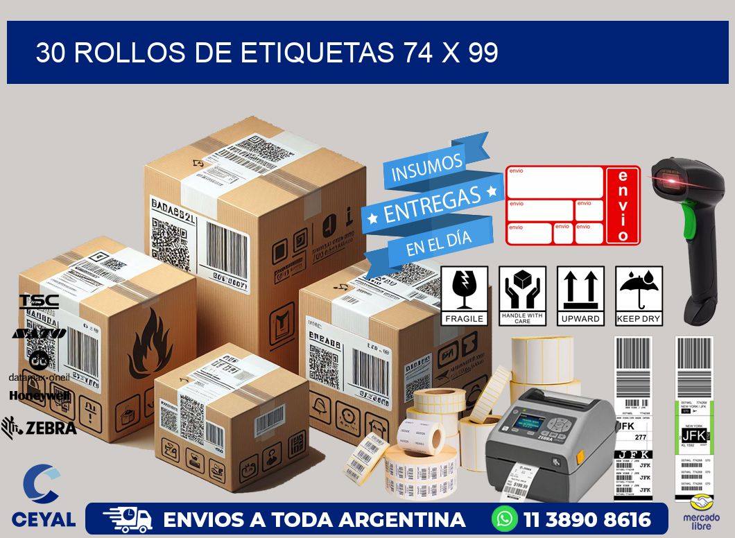 30 ROLLOS DE ETIQUETAS 74 x 99