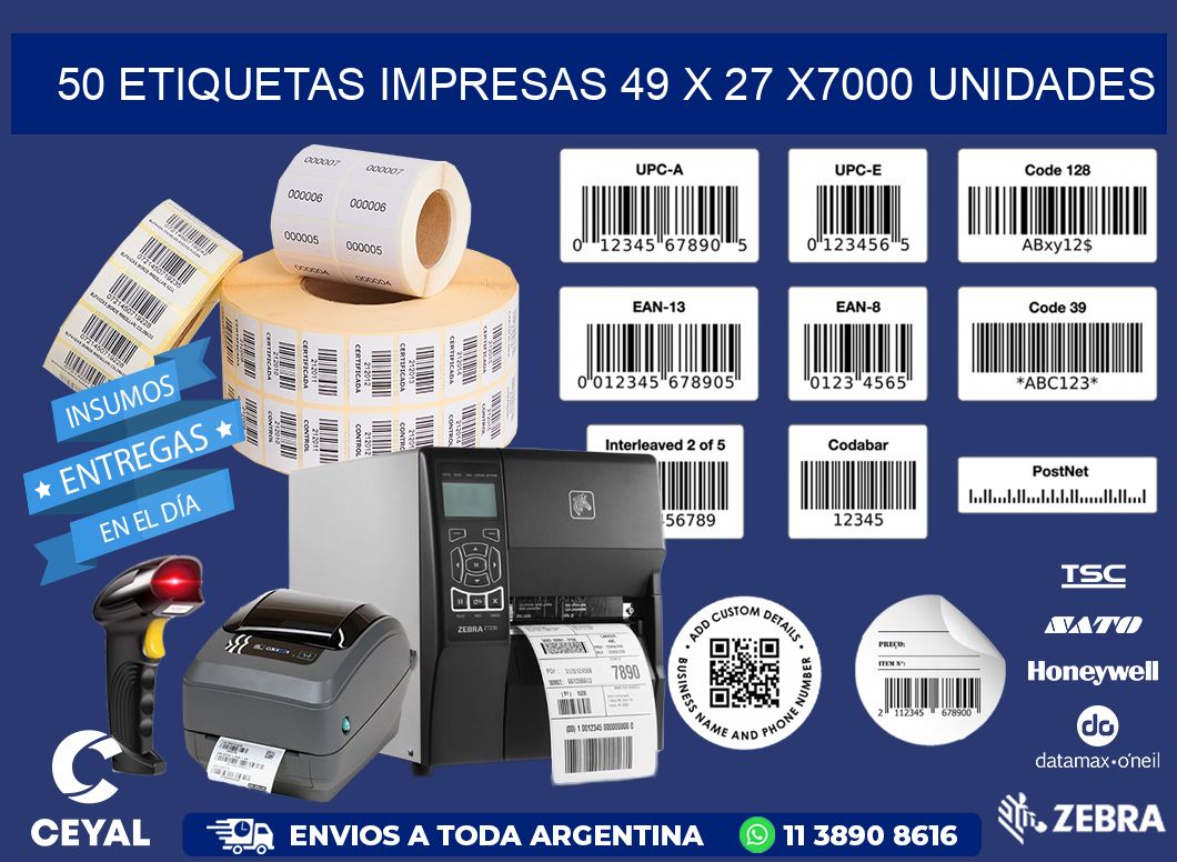 50 ETIQUETAS IMPRESAS 49 x 27 X7000 UNIDADES