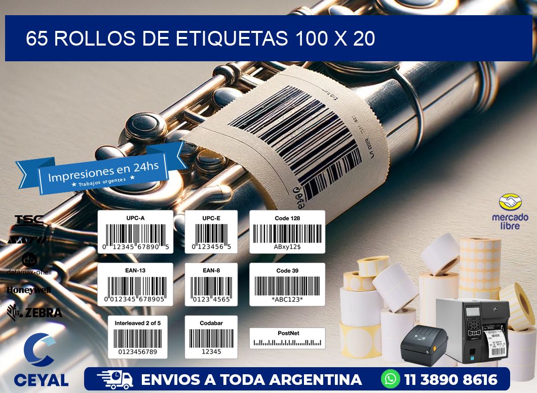 65 ROLLOS DE ETIQUETAS 100 x 20