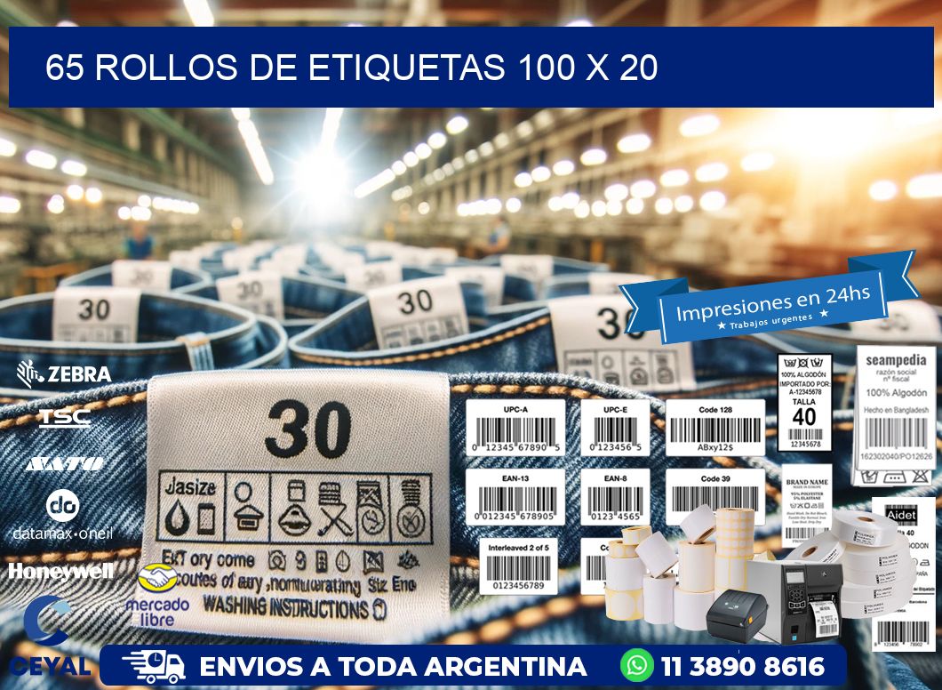 65 ROLLOS DE ETIQUETAS 100 x 20