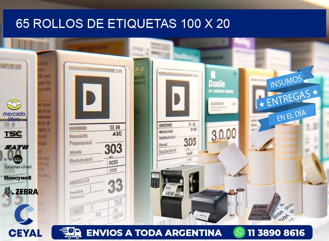 65 ROLLOS DE ETIQUETAS 100 x 20