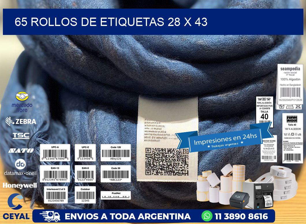 65 ROLLOS DE ETIQUETAS 28 x 43