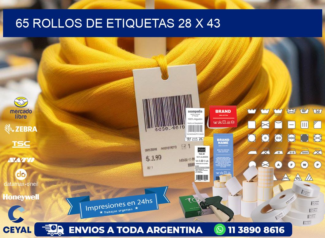 65 ROLLOS DE ETIQUETAS 28 x 43