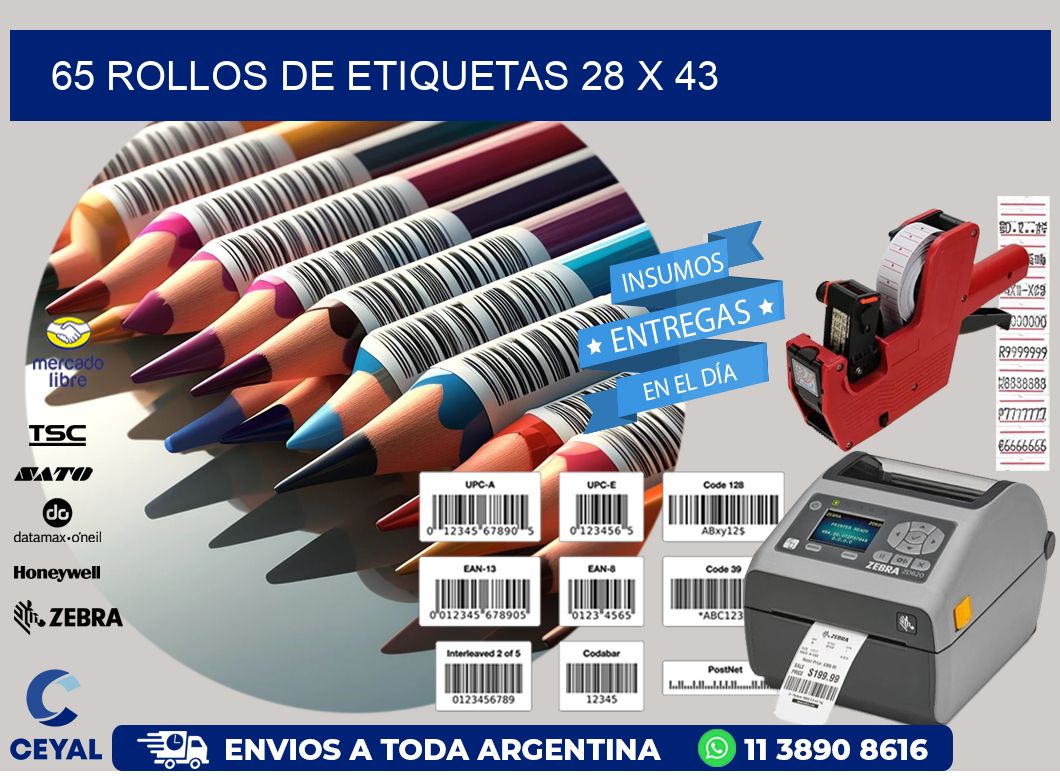 65 ROLLOS DE ETIQUETAS 28 x 43
