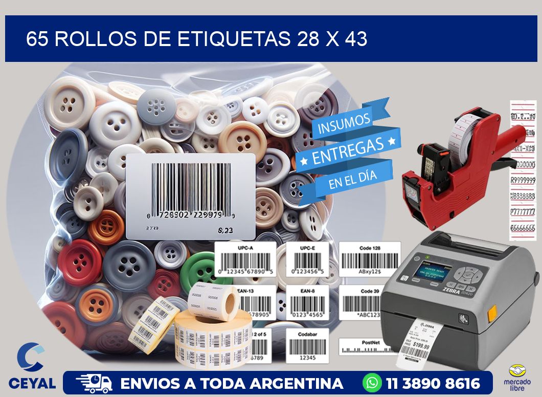 65 ROLLOS DE ETIQUETAS 28 x 43