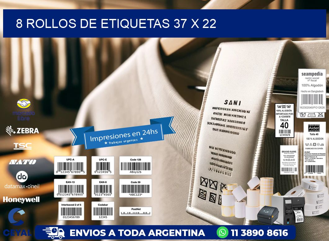 8 ROLLOS DE ETIQUETAS 37 x 22