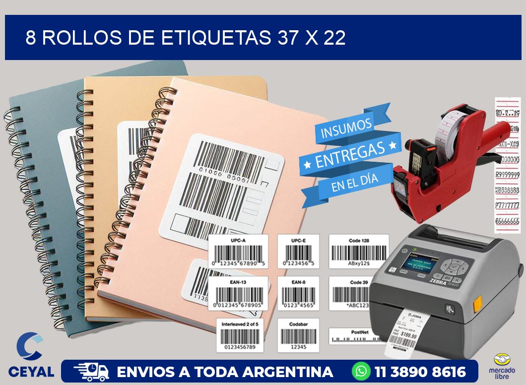 8 ROLLOS DE ETIQUETAS 37 x 22