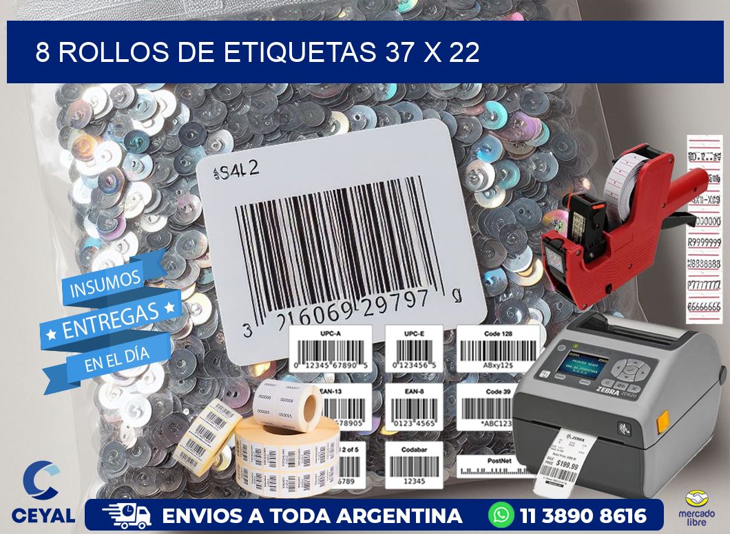 8 ROLLOS DE ETIQUETAS 37 x 22