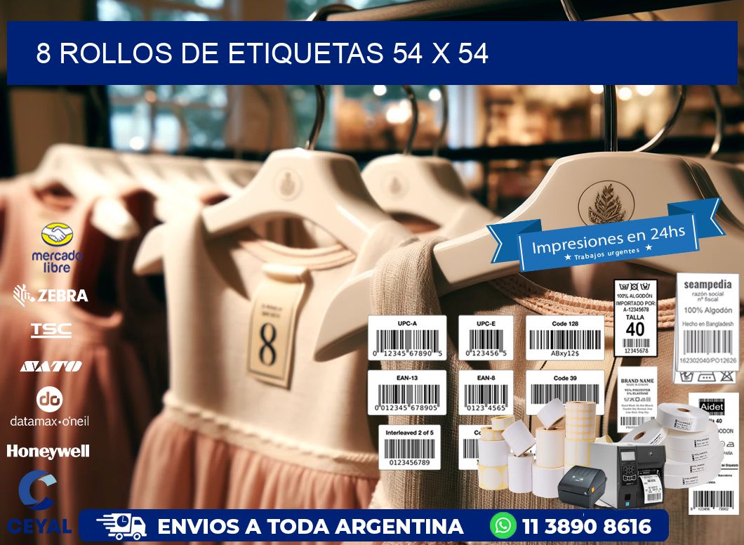 8 ROLLOS DE ETIQUETAS 54 x 54