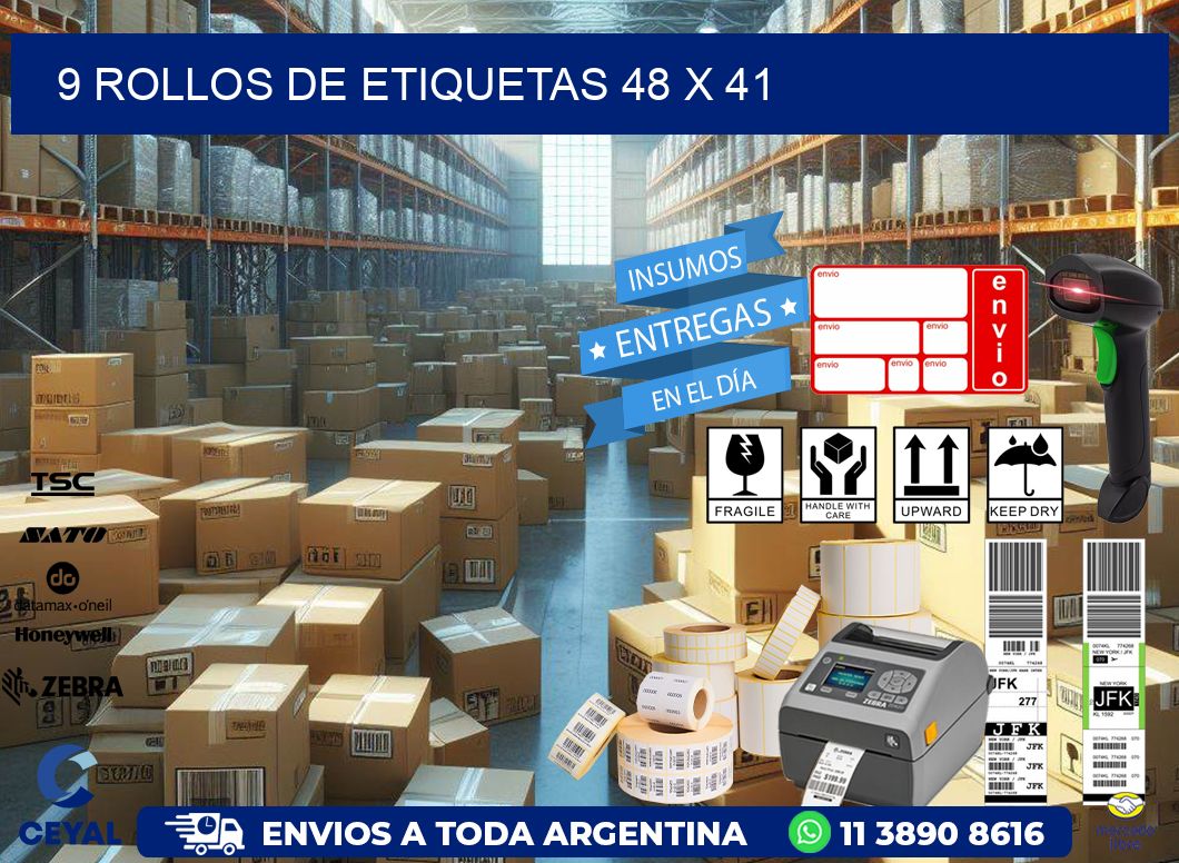 9 ROLLOS DE ETIQUETAS 48 x 41