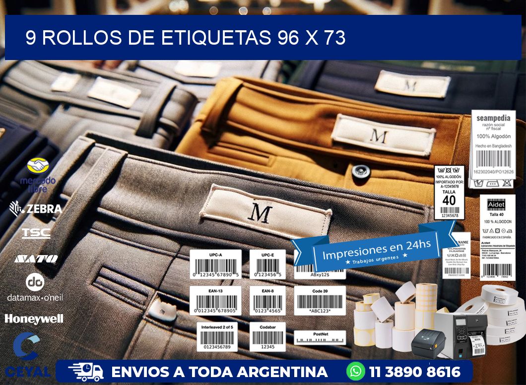 9 ROLLOS DE ETIQUETAS 96 x 73