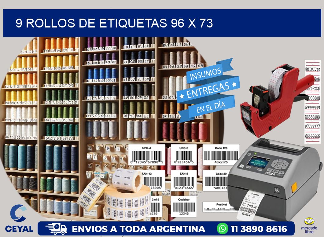 9 ROLLOS DE ETIQUETAS 96 x 73