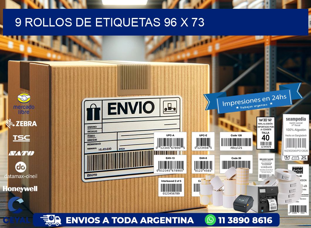 9 ROLLOS DE ETIQUETAS 96 x 73