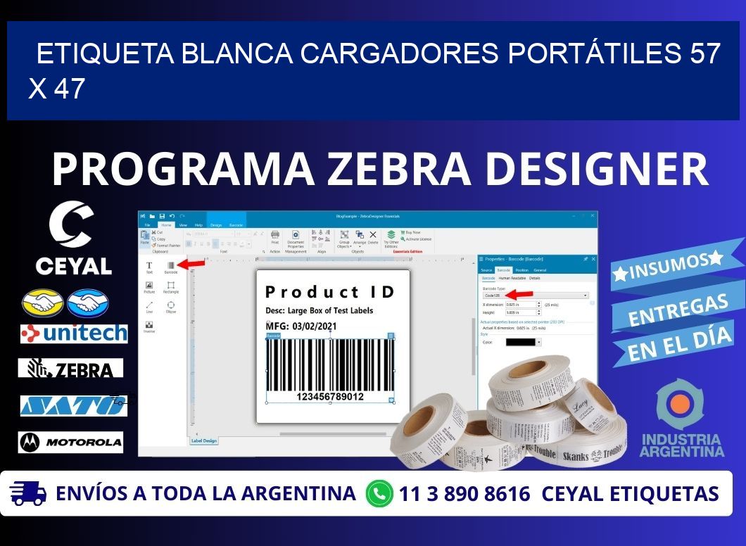 ETIQUETA BLANCA CARGADORES PORTÁTILES 57 x 47