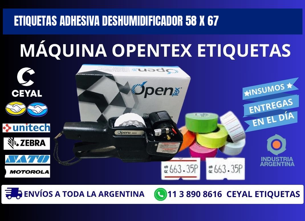 ETIQUETAS ADHESIVA DESHUMIDIFICADOR 58 x 67