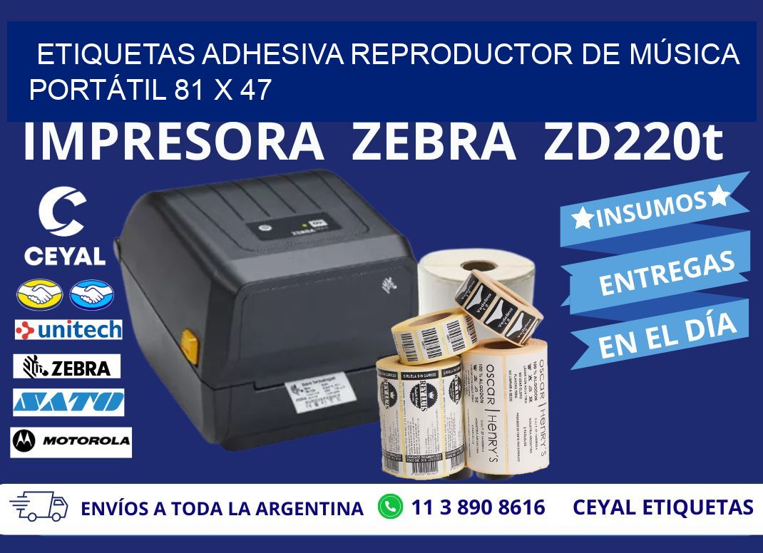 ETIQUETAS ADHESIVA REPRODUCTOR DE MÚSICA PORTÁTIL 81 x 47