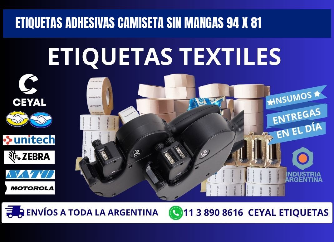 ETIQUETAS ADHESIVAS CAMISETA SIN MANGAS 94 x 81