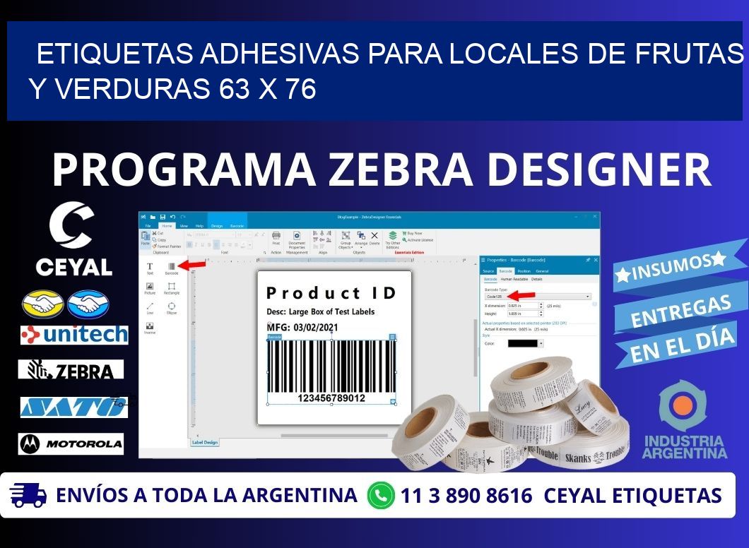 ETIQUETAS ADHESIVAS PARA LOCALES DE FRUTAS Y VERDURAS 63 x 76