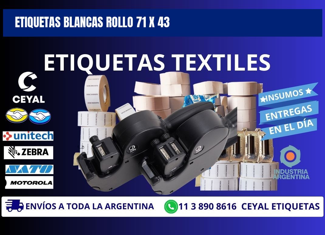 ETIQUETAS BLANCAS ROLLO 71 x 43