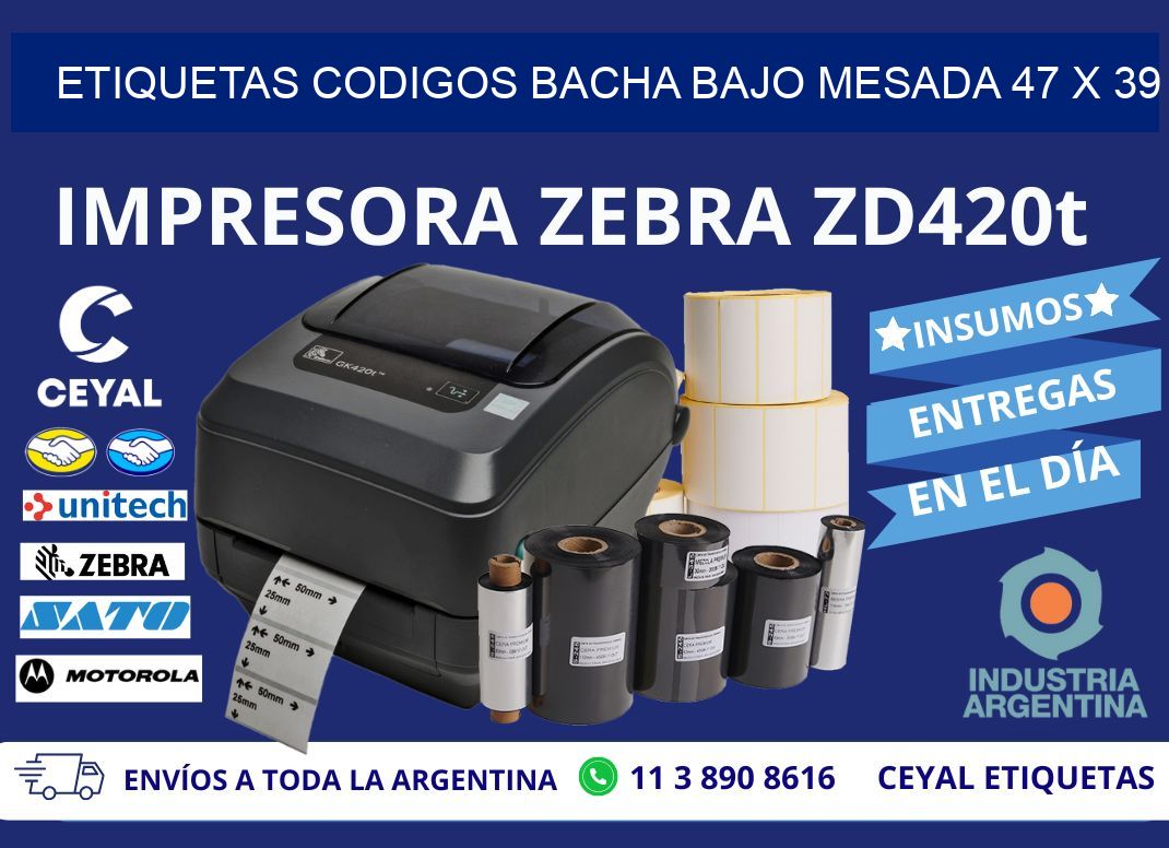 ETIQUETAS CODIGOS BACHA BAJO MESADA 47 x 39