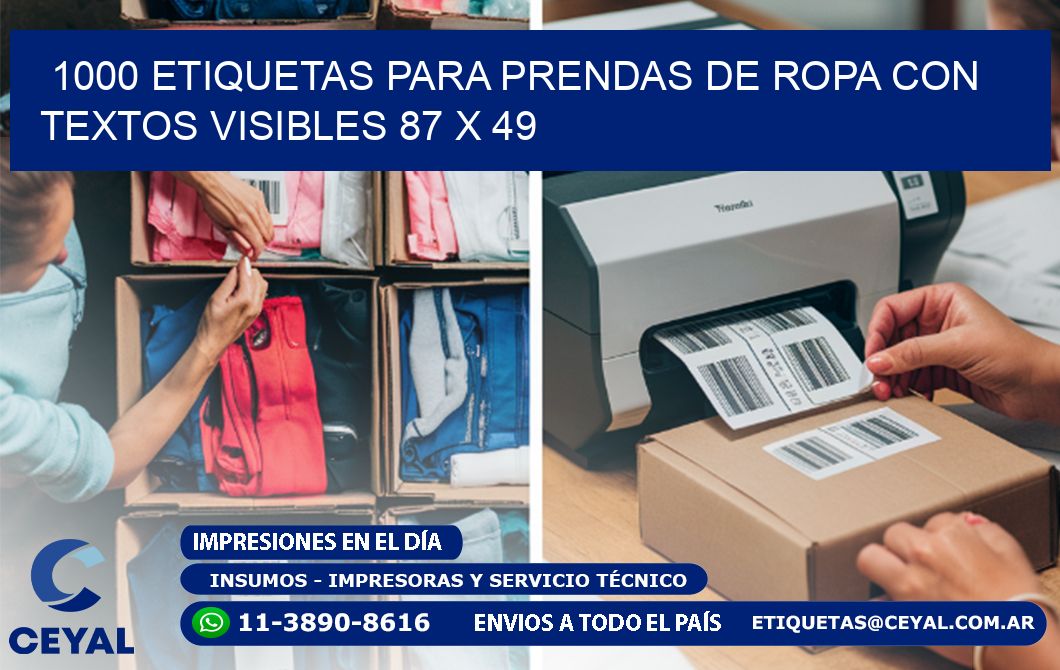 1000 ETIQUETAS PARA PRENDAS DE ROPA CON TEXTOS VISIBLES 87 x 49