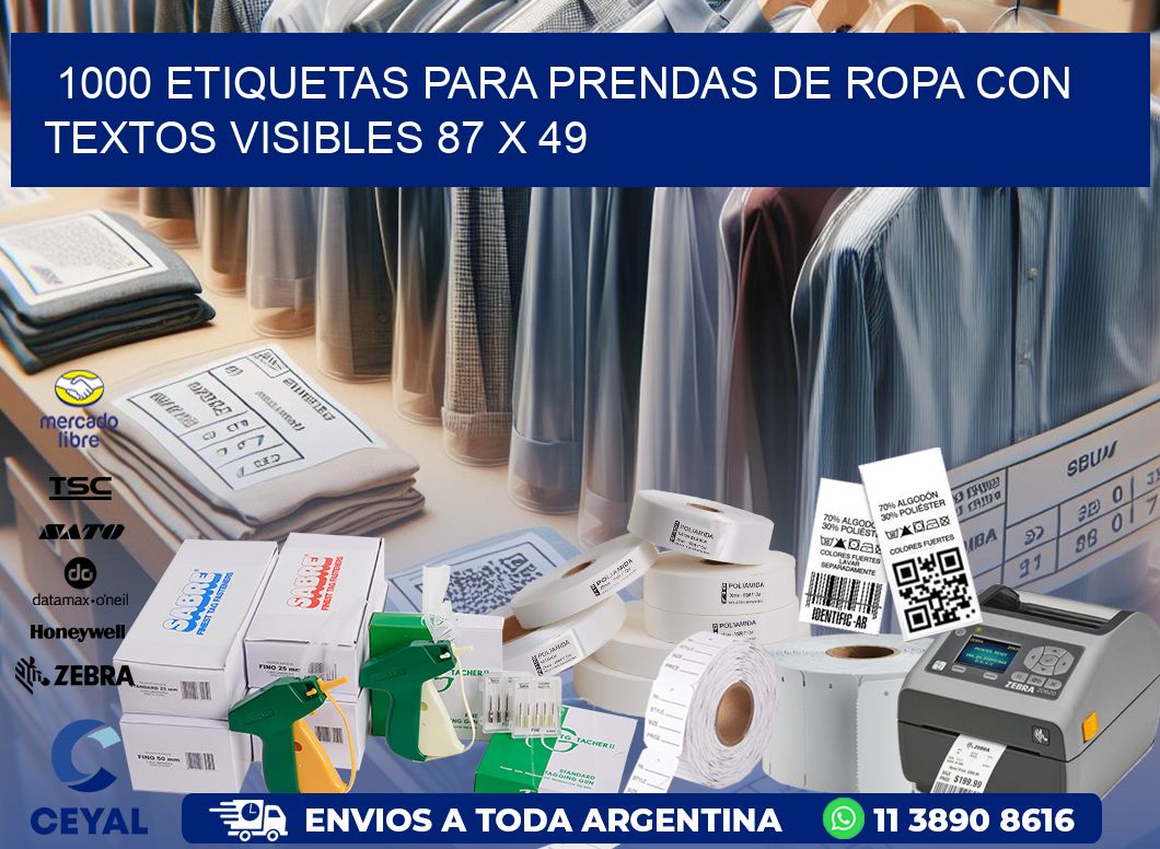 1000 ETIQUETAS PARA PRENDAS DE ROPA CON TEXTOS VISIBLES 87 x 49