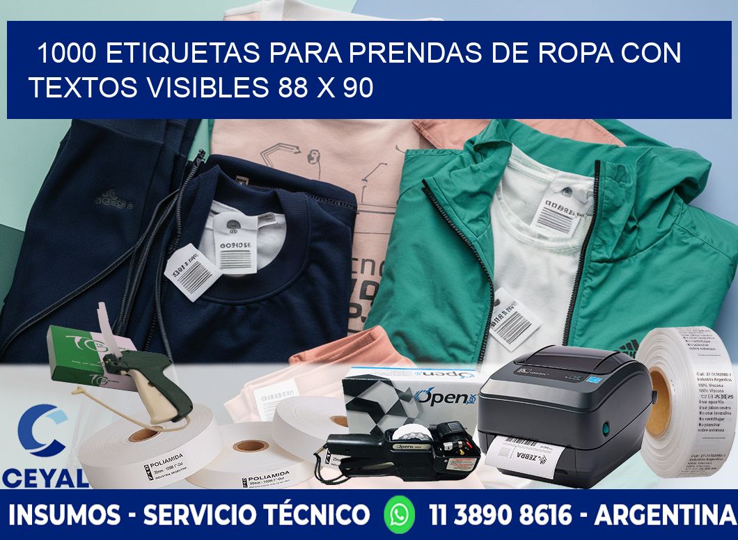 1000 ETIQUETAS PARA PRENDAS DE ROPA CON TEXTOS VISIBLES 88 x 90