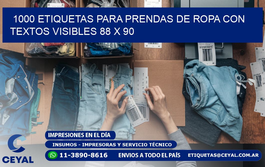 1000 ETIQUETAS PARA PRENDAS DE ROPA CON TEXTOS VISIBLES 88 x 90