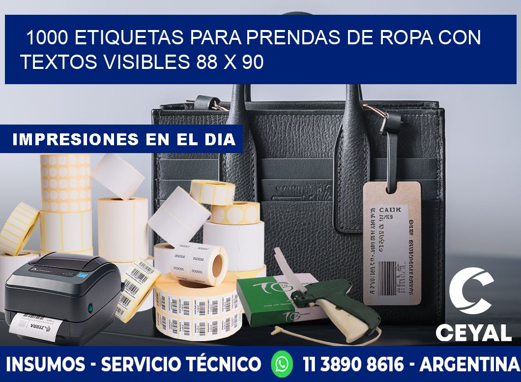 1000 ETIQUETAS PARA PRENDAS DE ROPA CON TEXTOS VISIBLES 88 x 90
