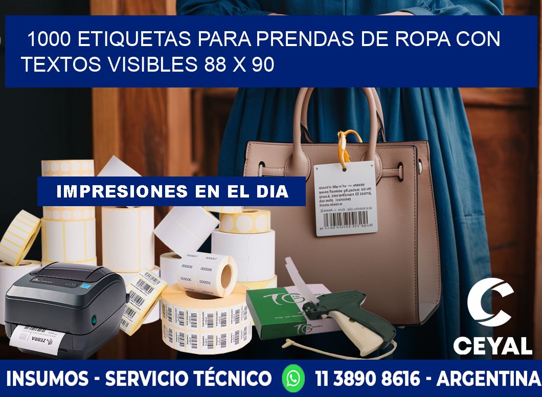 1000 ETIQUETAS PARA PRENDAS DE ROPA CON TEXTOS VISIBLES 88 x 90