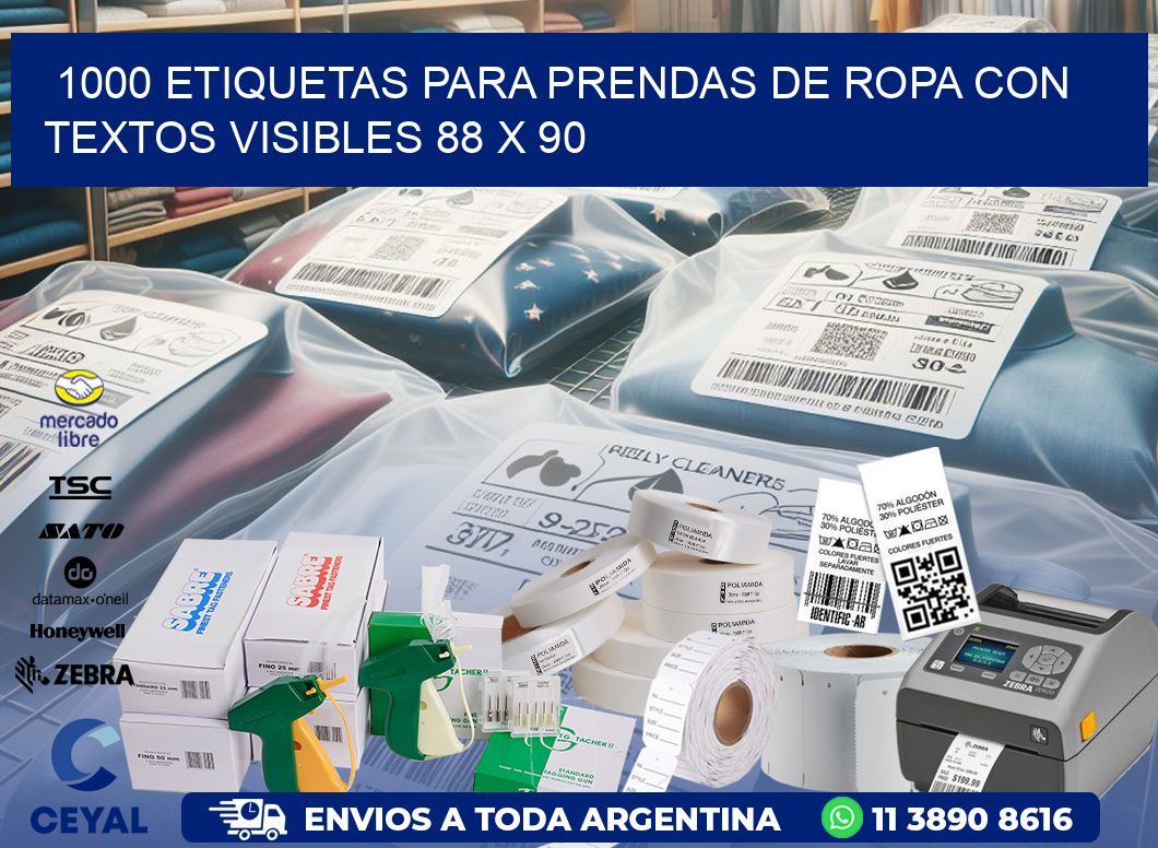1000 ETIQUETAS PARA PRENDAS DE ROPA CON TEXTOS VISIBLES 88 x 90