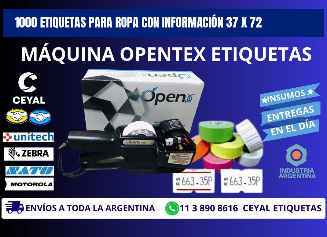 1000 ETIQUETAS PARA ROPA CON INFORMACIÓN 37 x 72