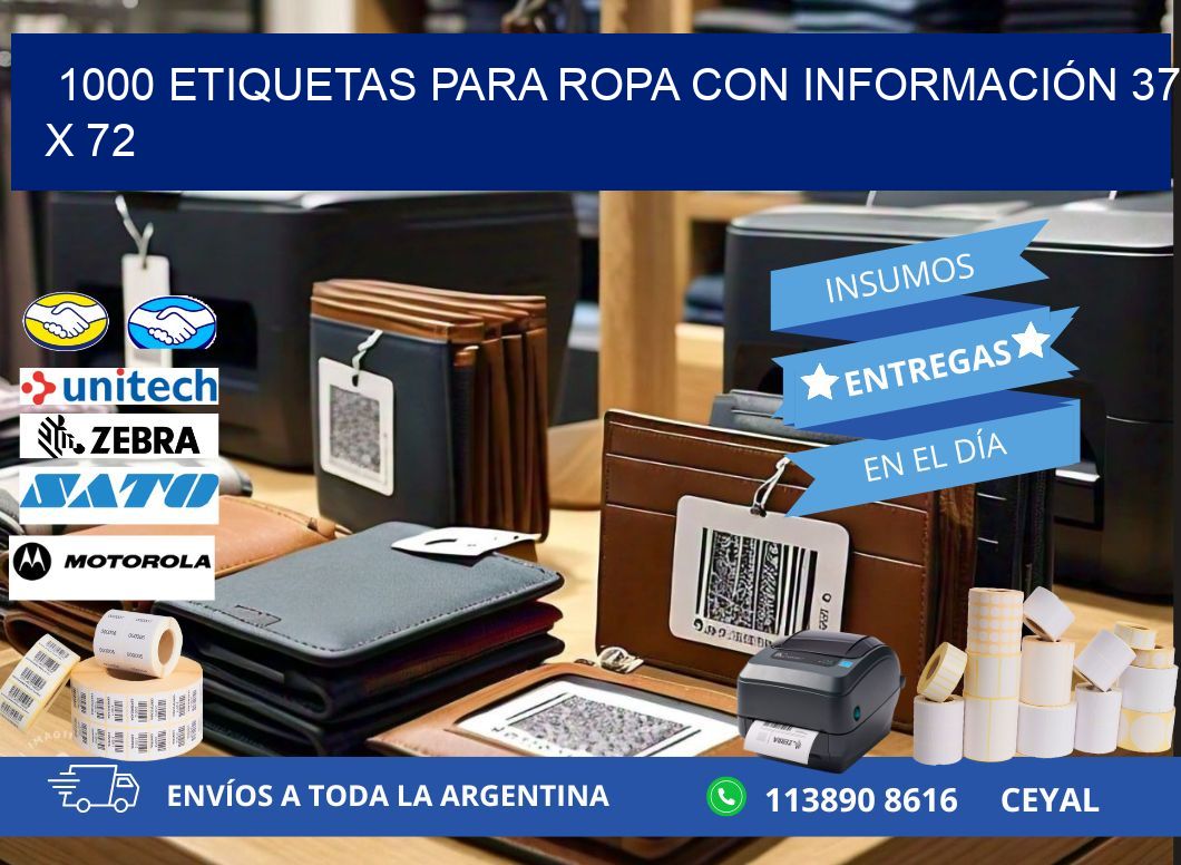 1000 ETIQUETAS PARA ROPA CON INFORMACIÓN 37 x 72