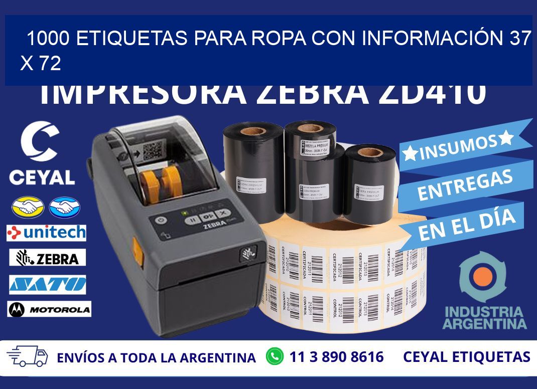 1000 ETIQUETAS PARA ROPA CON INFORMACIÓN 37 x 72