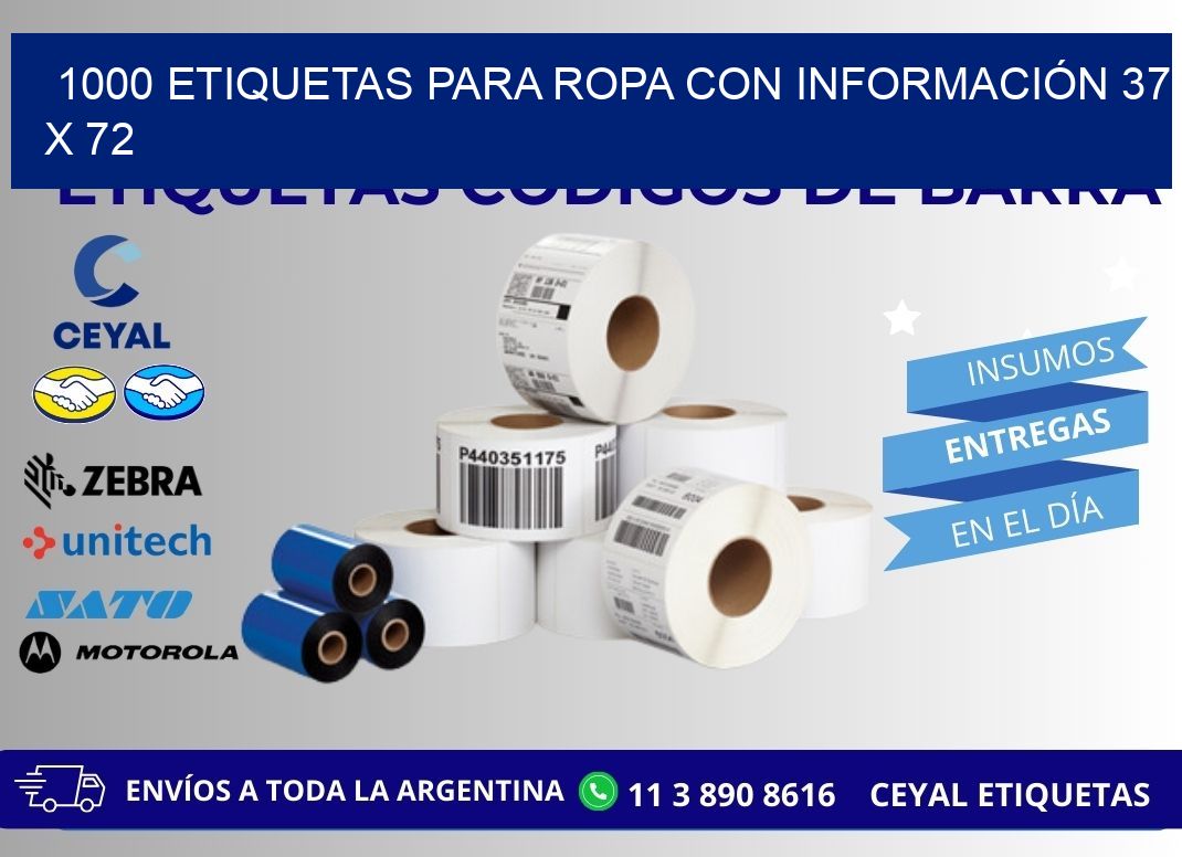 1000 ETIQUETAS PARA ROPA CON INFORMACIÓN 37 x 72