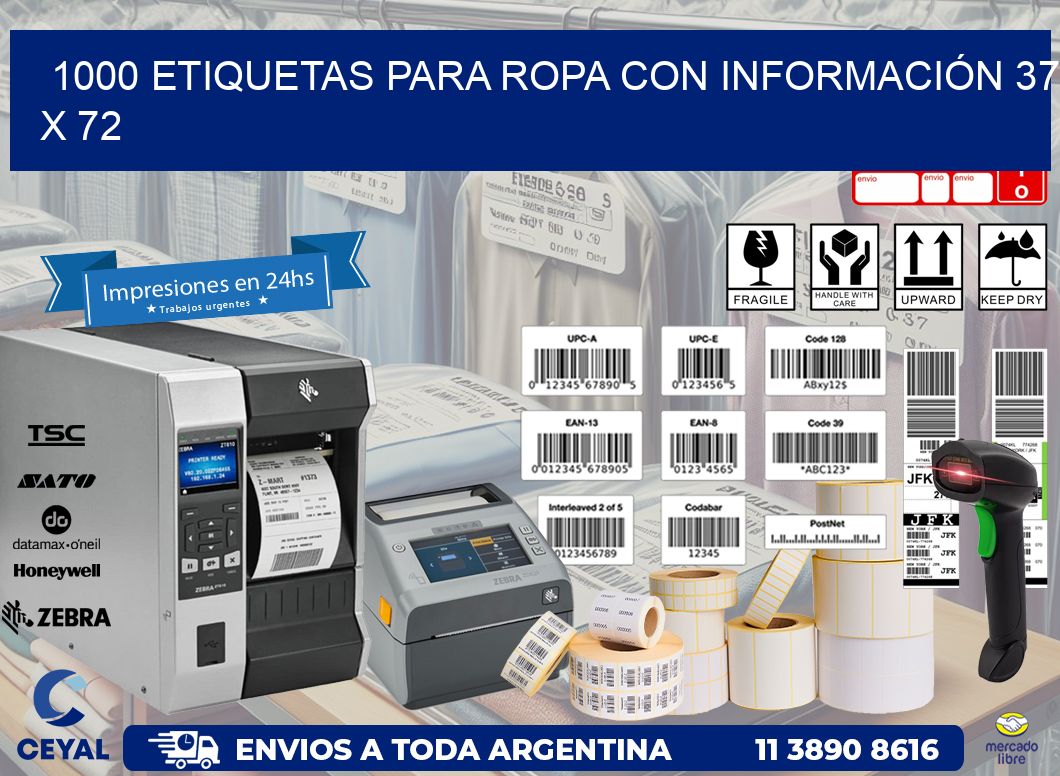 1000 ETIQUETAS PARA ROPA CON INFORMACIÓN 37 x 72