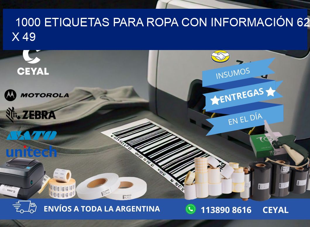 1000 ETIQUETAS PARA ROPA CON INFORMACIÓN 62 x 49