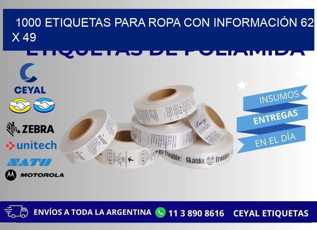 1000 ETIQUETAS PARA ROPA CON INFORMACIÓN 62 x 49