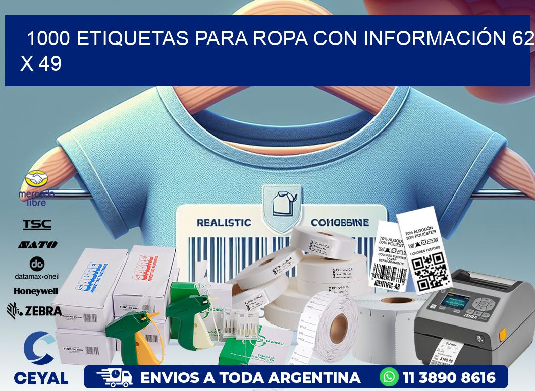 1000 ETIQUETAS PARA ROPA CON INFORMACIÓN 62 x 49