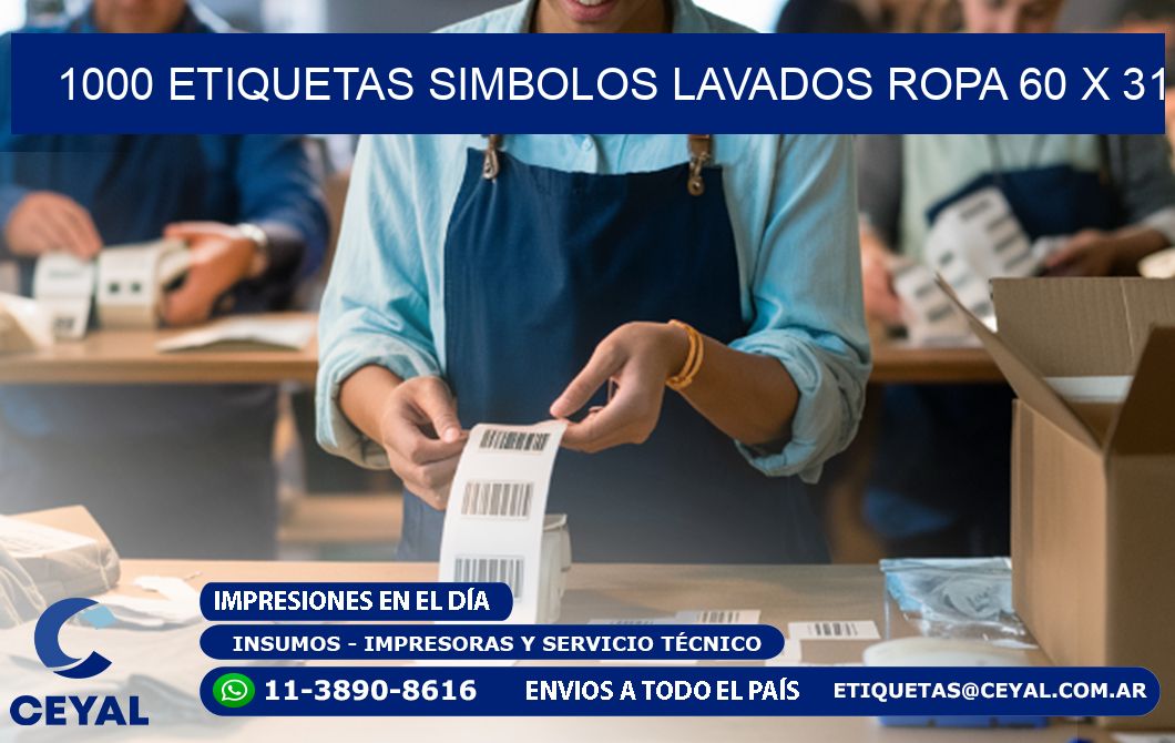 1000 ETIQUETAS SIMBOLOS LAVADOS ROPA 60 x 31