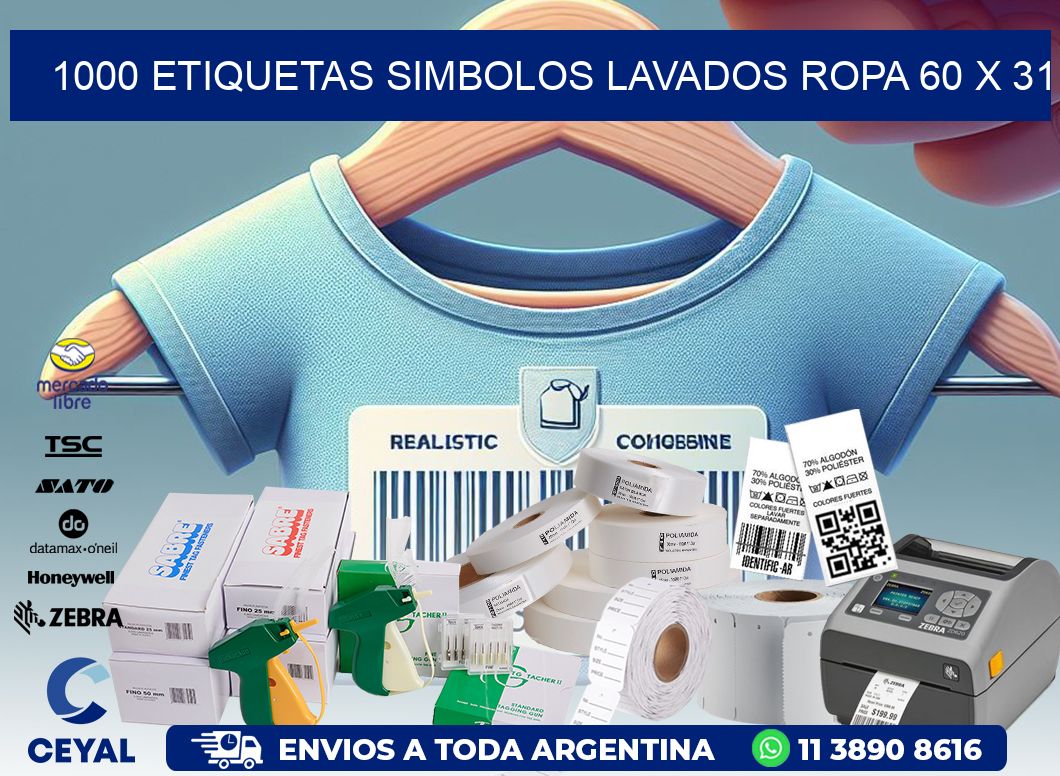 1000 ETIQUETAS SIMBOLOS LAVADOS ROPA 60 x 31