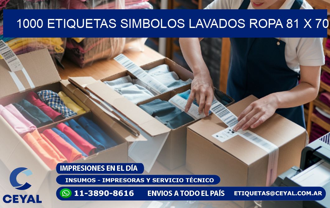 1000 ETIQUETAS SIMBOLOS LAVADOS ROPA 81 x 70