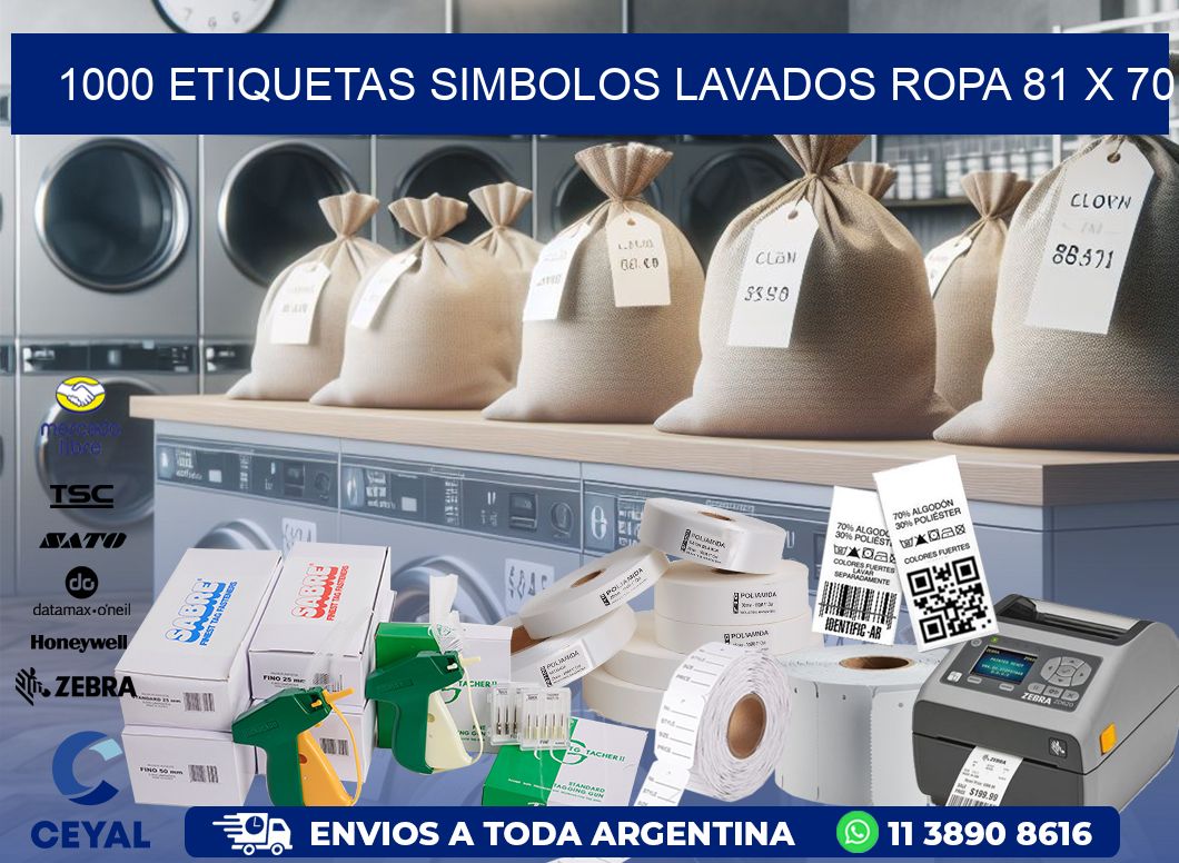 1000 ETIQUETAS SIMBOLOS LAVADOS ROPA 81 x 70