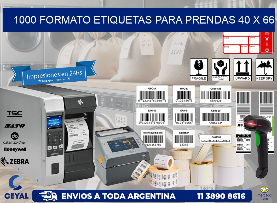 1000 FORMATO ETIQUETAS PARA PRENDAS 40 x 66